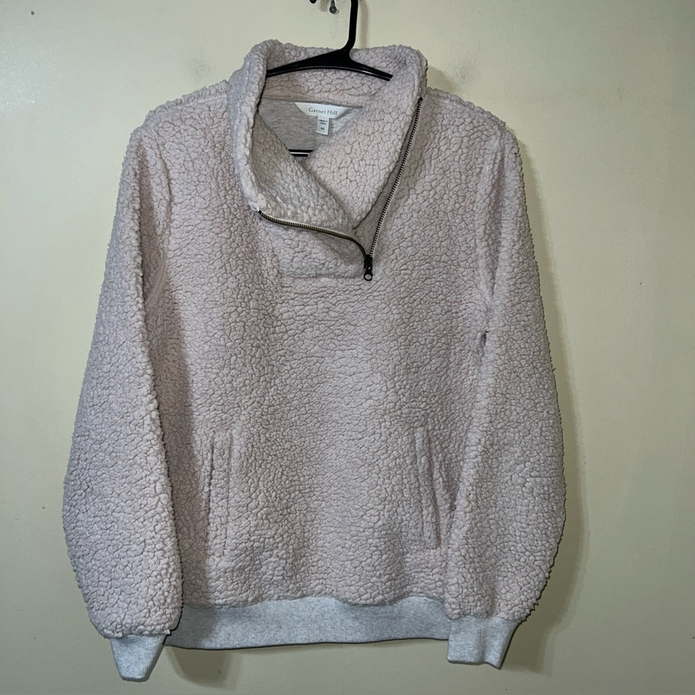 Garnet Hill Recycled Sherpa Sweatshirt Cream XS - Picture 2 of 5